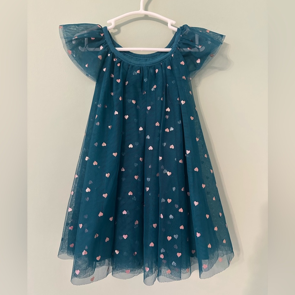 Teal Heart Pattern Kids Dress